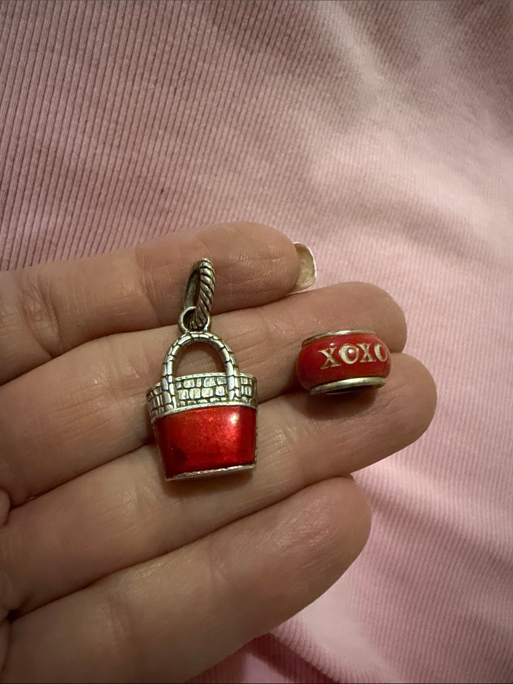 Brighton Red Enamel purse Charm & XOXO Spacer Bead